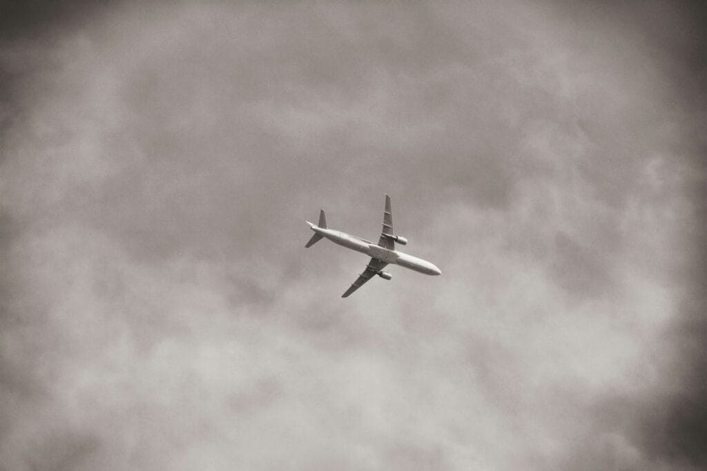grayscale photo on plane