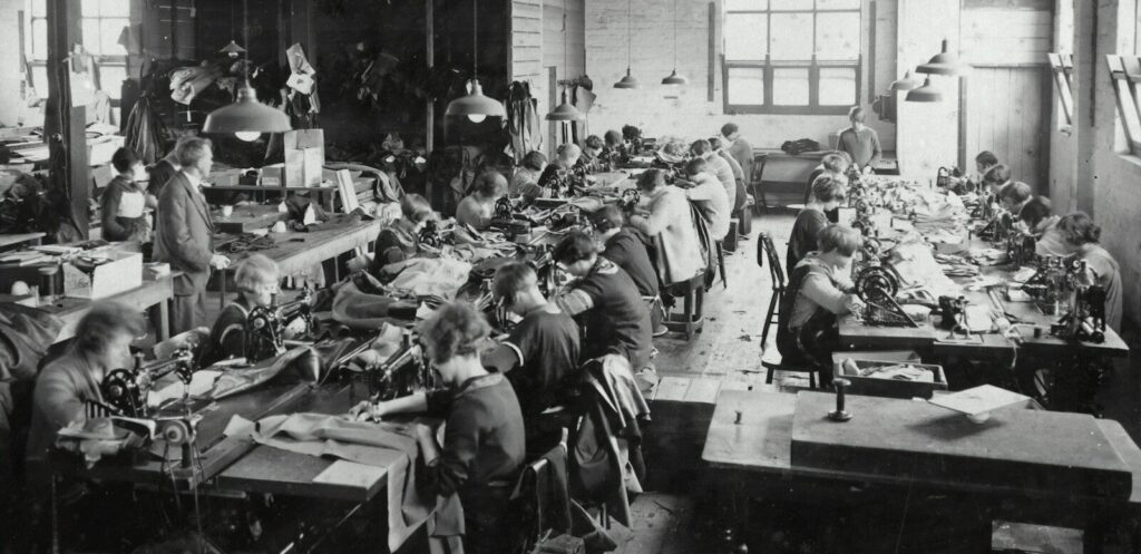 a group of people working in a factory